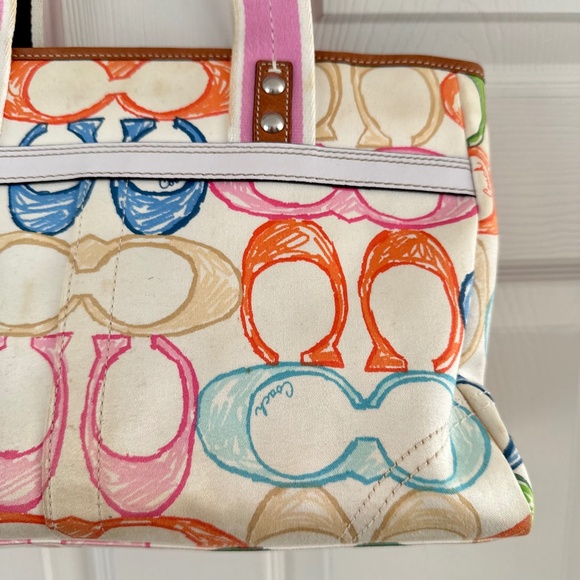 Coach Hampton Scribble Canvas Bag Tote Multicolor Y2K *FLAWED* - Picture 7 of 16